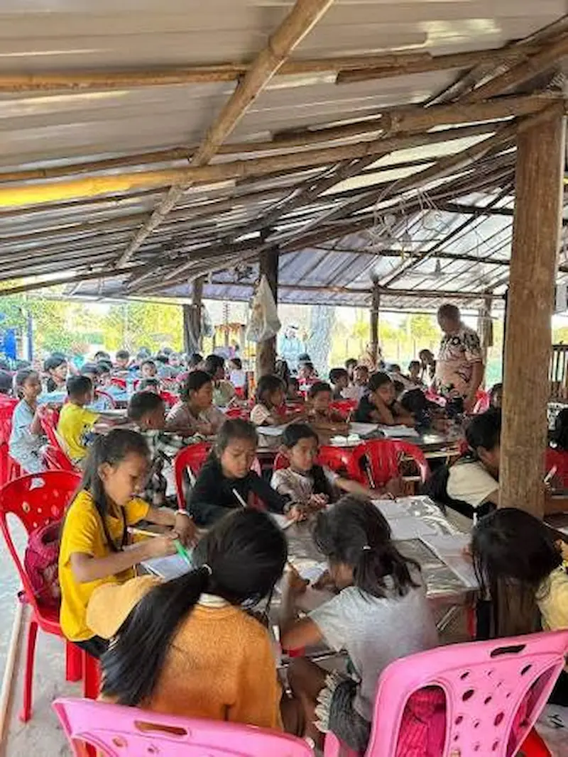 Children learning in a rural Cambodian classroom