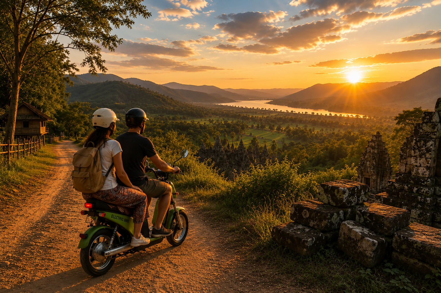 Siem Reap countryside sunset e-bike tour with sunset drinks